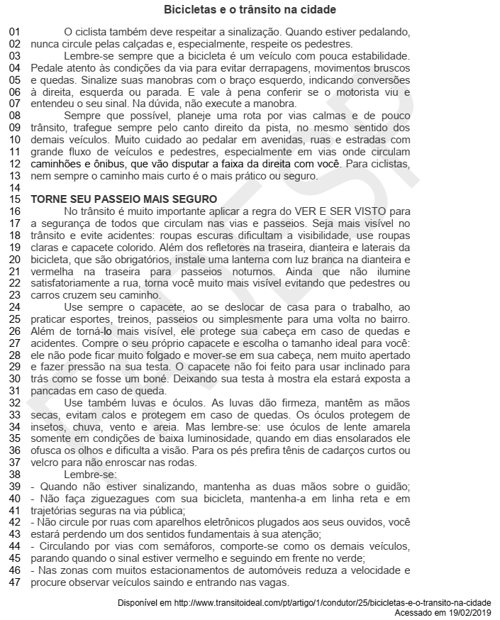 questões de concursos Departamento de Trânsito do Estado do Pará (DETRAN PA) 2019 